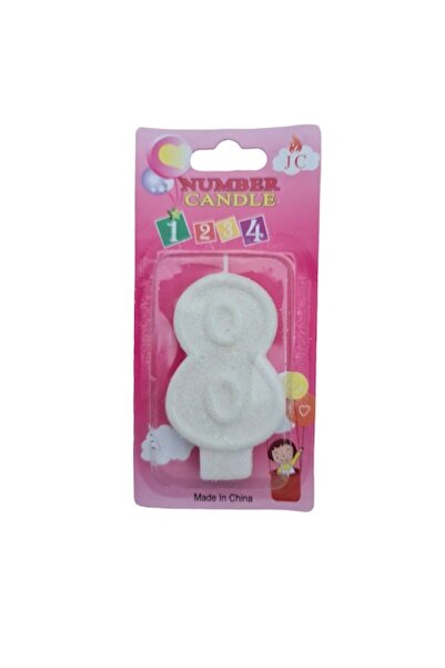 Domi Party & Gifts Lumânare albă pentru tort cu sclipici, numărul 8