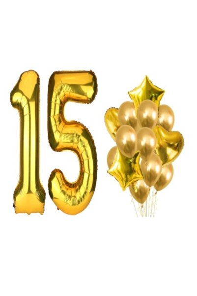 OEM Set de 16 baloane aurii – aniversare de 15 ani, folie „100” 100 cm, stele...