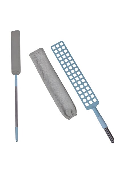 Danex Suport subțire pentru zone greu accesibile, mâner extensibil, lavetă din microfibră, albastru-gri