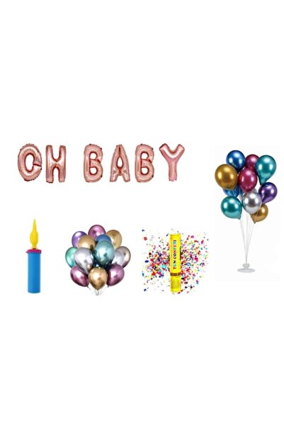 OEM Set Baloane Oh Baby , Cake Topper Cadou , 65 Buc , Rosegold