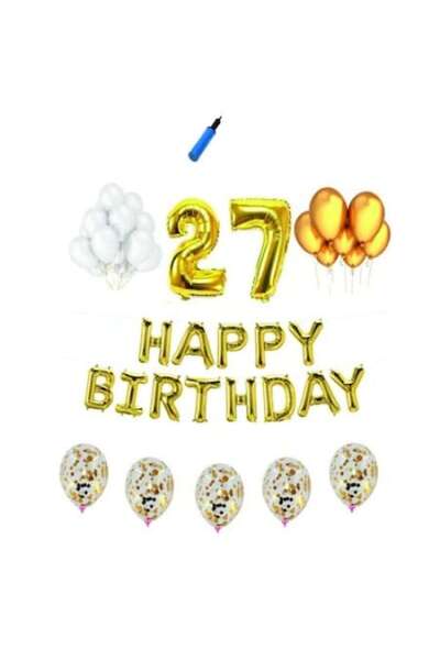 Domi Party & Gifts Set baloane Happy Birthday , 27 ani, auriu, 41 piese,