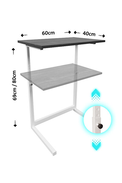 Flinder Beyaz, Yükseklik Ayarlı Laptop Masası, Çalışma Masası, Bilgisayar Masası, Metal Ayaklı
