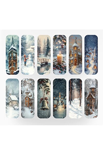 OBRO Set de 12 semne de carte OBRO® Iarnă și Crăciun – Șoapte de iarnă, Ilustrații vintage, Felicitare premium