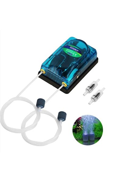 Sobo SEBO aquarium air pump, 2 outputs, 5W, 220–240V, 2×4 L/min, with 2 m hose, 2 check valves, 2 feet
