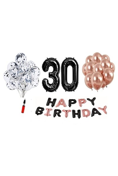 Domi Party & Gifts Set 36 baloane , Happy Birthday negru/rose gold aniversare...