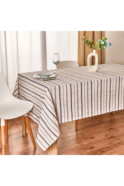 Evidea Soft Herringbone Masa Örtüsü - Ekru / Antrasit - 140x220 cm
