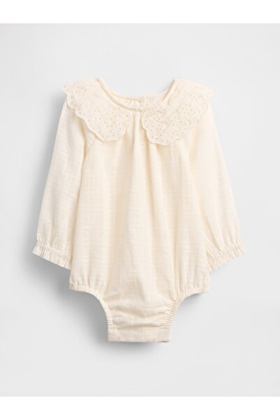 GAP Bebek Krem Eyelet Yaka Balon Bodysuit