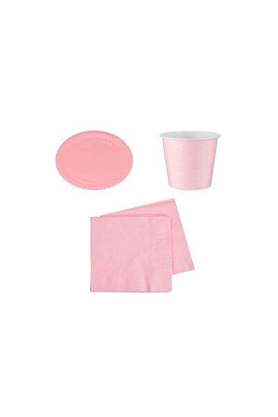 İSTOÇ PARTİ Pink Color Plate Cup Napkin Set