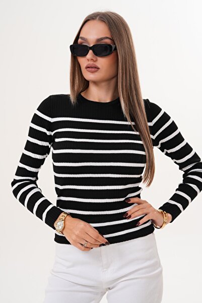 ŞİMAL Women's Stripe Patterned Crew Neck Sweater 255098 -