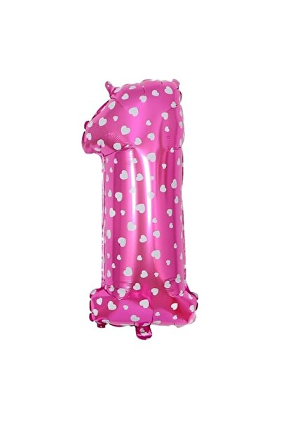 Danex Foil Balloon Number Figure, Heart Print, Birthday Theme, 80 cm, Pink, Number 1
