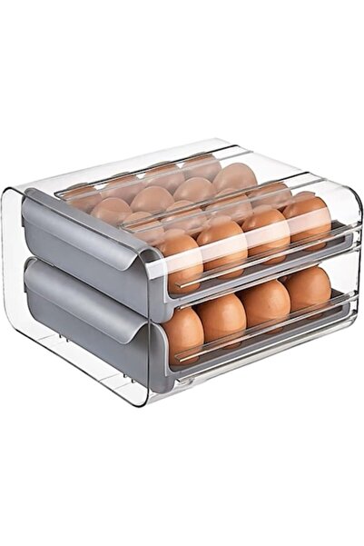 DAMUR Egg Holder, Double Layer, 32 Egg Capacity, 23.5x21.5 cm, Plastic, Grey