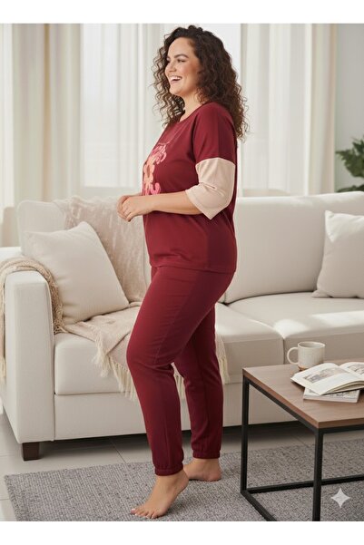 FAMESTEKSTİL Women's Burgundy Tracksuit Set