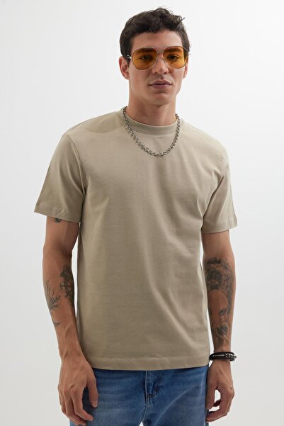 Tudors Men's Regular Fit Classic Cut 100% Cotton Crew Neck Beige T-Shirt