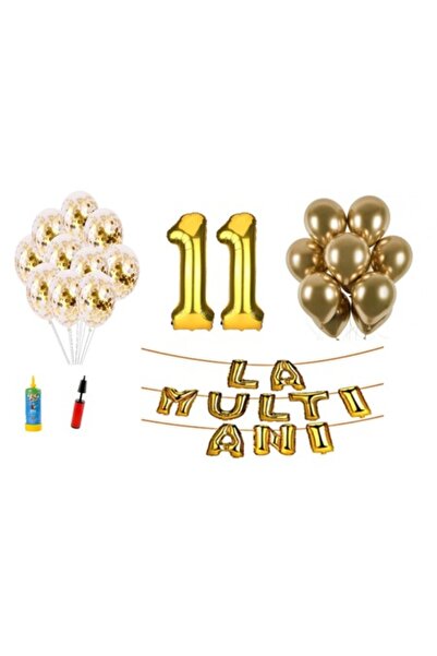 Domi Party & Gifts Set 34 baloane, La mulți ani de 11 ani, numere folie 100 c...