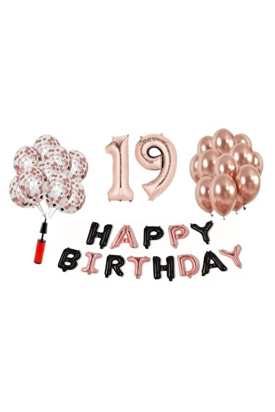 Domi Party & Gifts Set 36 baloane , Happy Birthday rose gold/negru aniversare...