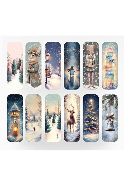 OBRO Set of 12 OBRO® Christmas Bookmarks – Sweet December, Vintage Illustrati...