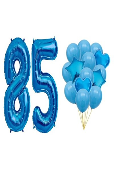 OEM Set de 16 baloane albastre, aniversare 85 de ani - număr 98 cm, stele și ...