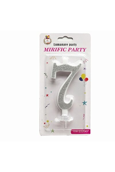 Balon Κερί για τούρτα γενεθλίων αριθμός 7, ασημί γκλίτερ