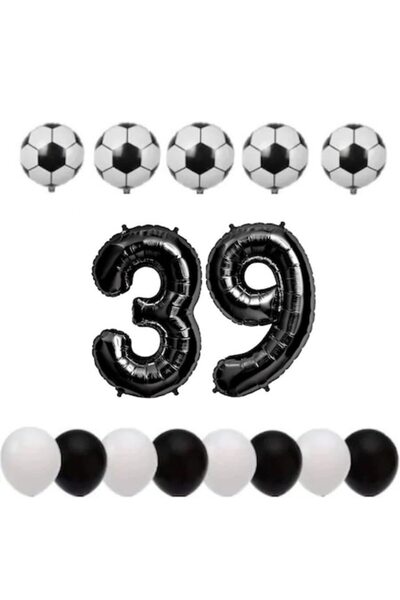 OEM Set de 15 baloane, ESB, aniversare 39, temă fotbal, număr folie 100 cm, r...
