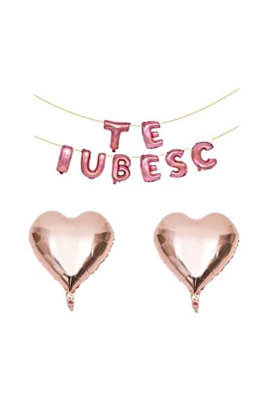 Domi Party & Gifts Set 10 baloane folie I LOVE YOU auriu roz , inimioare auri...