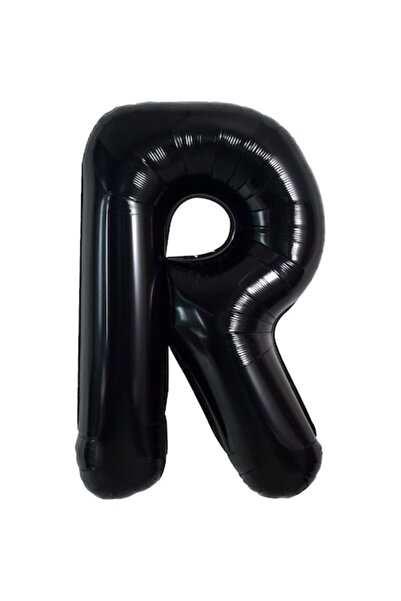 Danex Metallic Foil Balloon Letter R, Danex, 40 cm, Black, Helium or Air, Individual Pack, Straw Included