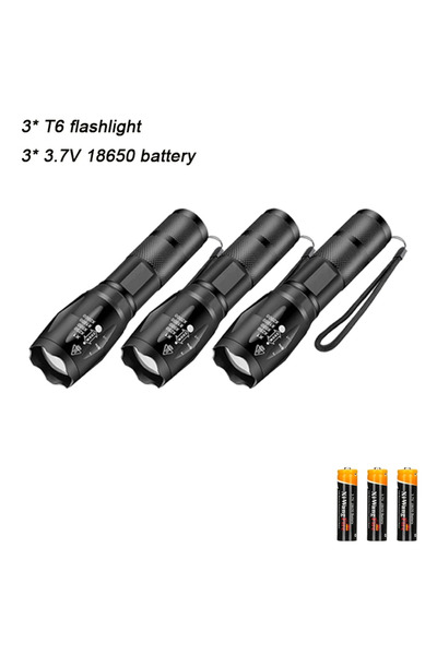 Heinast 3pcs High Power T6 LED Flashlights Camping Torch 5 Light Modes Zoom Light Aluminum Alloys Waterproof