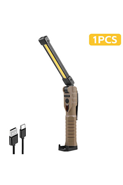 XIWANGFIRE مصباح يدوي جديد قابل للطي من A-Khaki COB LED يعمل بخطاف تعليق 7 أوضاع مغناطيسية قابلة لإعادة الشحن عبر USB