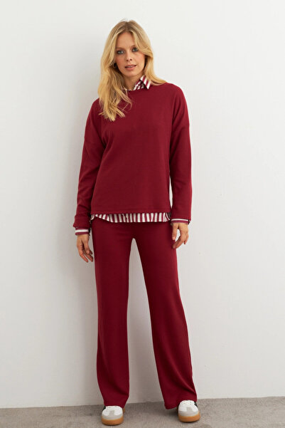 Cool & Sexy Women's Burgundy Bottom Top Pants Set Col28