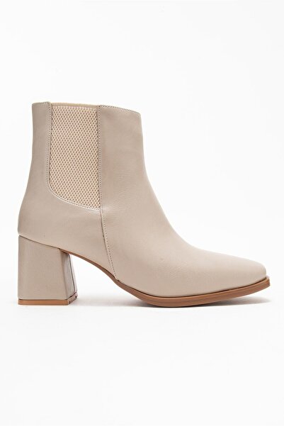 CCWAY AYAKKABI Γυναικείες μπότες με τακούνι με απλό ελαστικό κορδόνι με αμβλύ μύτη TEN CİLT