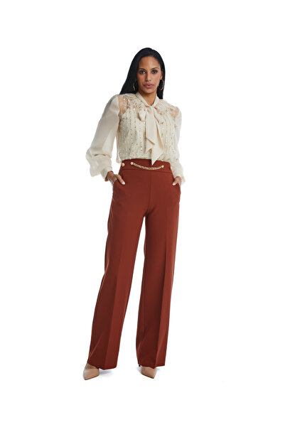 SERPİL Yüksek Bel Düğme Detaylı Geniş Paça Kadın Pantolon 38847 PANTOLON