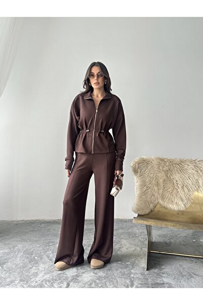 solena sln Γυναικείο Σετ Μοντέρνο Ζακέτα με Λεπτομέρεια Κορδόνια και Παντελόνι Σετ δύο τεμαχίων