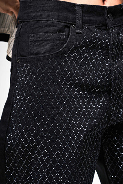 it's basic itsbasic Kadın Siyah Renk Lora Parlak Baklava Taşlı Loose Fit Tasa...