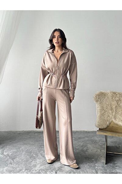 solena sln Women's Tie Detail Cardigan and Pencil Pants Two-Piece Modal Set