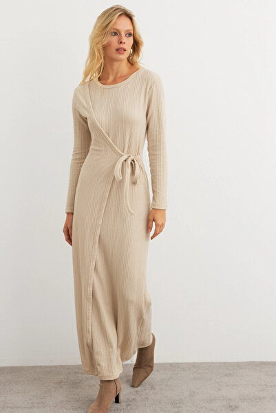 Cool & Sexy Kadın Vanilya Kruvaze Maxi Elbise COL31