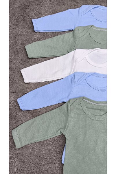 vieso 5-Piece Colorful Long-Sleeved Cotton Snap-On Baby Bodysuit with Report