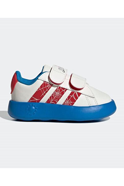 adidas حذاء رياضي جراند كورت سبايدرمان بإغلاق فيلكرو - أبيض/أزرق/أحمر