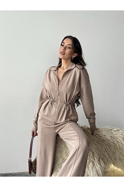 solena sln Women's Tie Detail Cardigan and Pencil Pants Two-Piece Modal Set