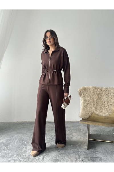 solena sln Γυναικείο Σετ Μοντέρνο Ζακέτα με Λεπτομέρεια Κορδόνια και Παντελόνι Σετ δύο τεμαχίων