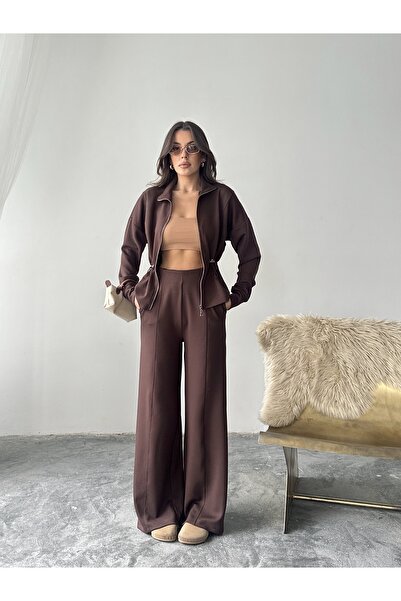 solena sln Γυναικείο Σετ Μοντέρνο Ζακέτα με Λεπτομέρεια Κορδόνια και Παντελόνι Σετ δύο τεμαχίων