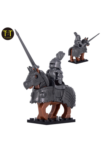 Choice فارس قوطي على الطراز القوطي فارس رمادي فضي على حصان حربي، دروع مفصلة، ...