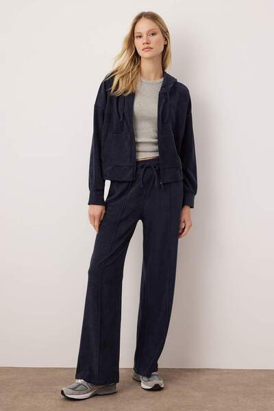 Trendyol Collection Σετ φόρμας πλεκτής πετσέτας με φερμουάρ Navy Blue TWOAW26EM00002