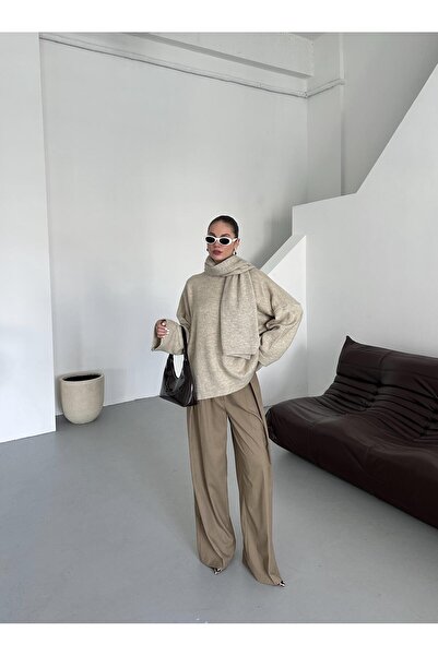 Laluvia Karamel Beli Button Pleated Detailed Trousers