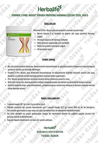 Herbalife Pro boost Yüksek Proteinli Aromalı Içecek Tozu 268 G
