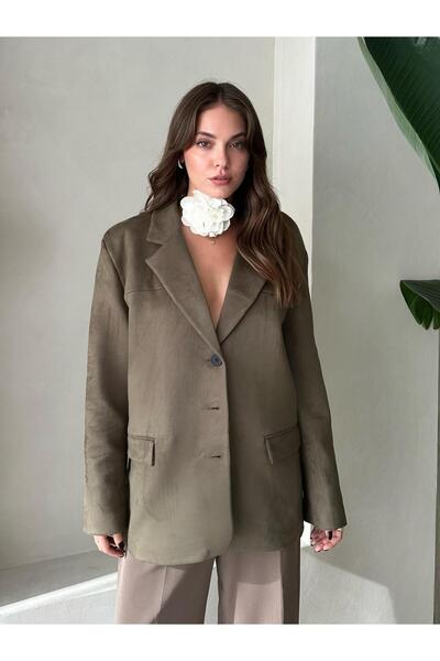 Laluvia Khaki Latte Bone Buttoned Suede Jacket