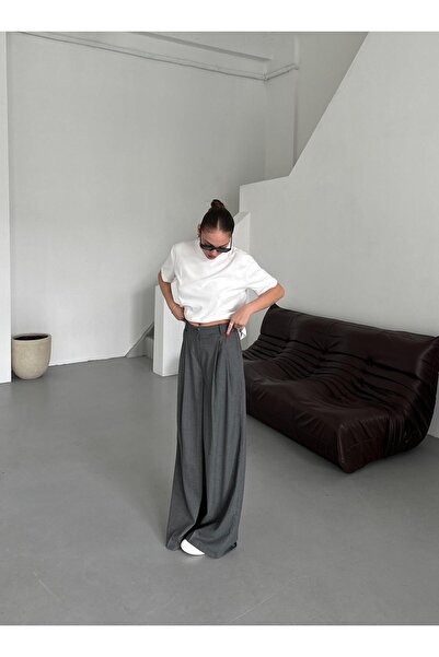 Laluvia Anthracite Business Double Pleated Trousers