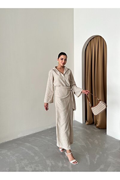 Laluvia Coffee Lacing Detailed Skirt Set