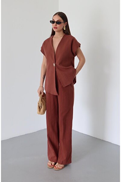 Laluvia Kiremit 100% bawełna Kamizelka z guzikami spodnie zestaw