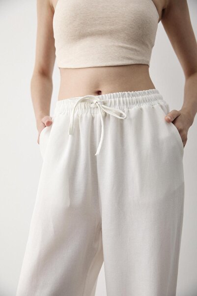 Laluvia بنطلون أبيض واسع الساق بخصر مطاطي