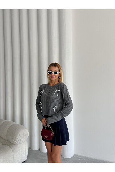 Laluvia Kardigan s knoflíky a mini stužkou, kouřově modrá barva