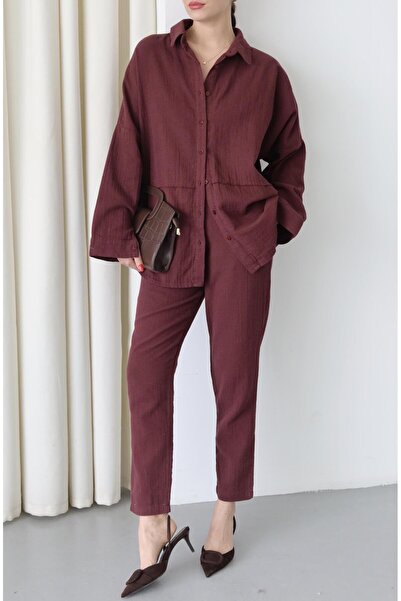 Laluvia Plum 100% Linen Shirt Pants Set
